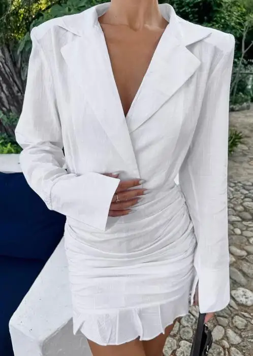 

Women's Fashion 2025 Spring New Product White Cotton and Hemp Slimming and Slimming Lotus Leaf Edge Dress Fashion Short Skirt