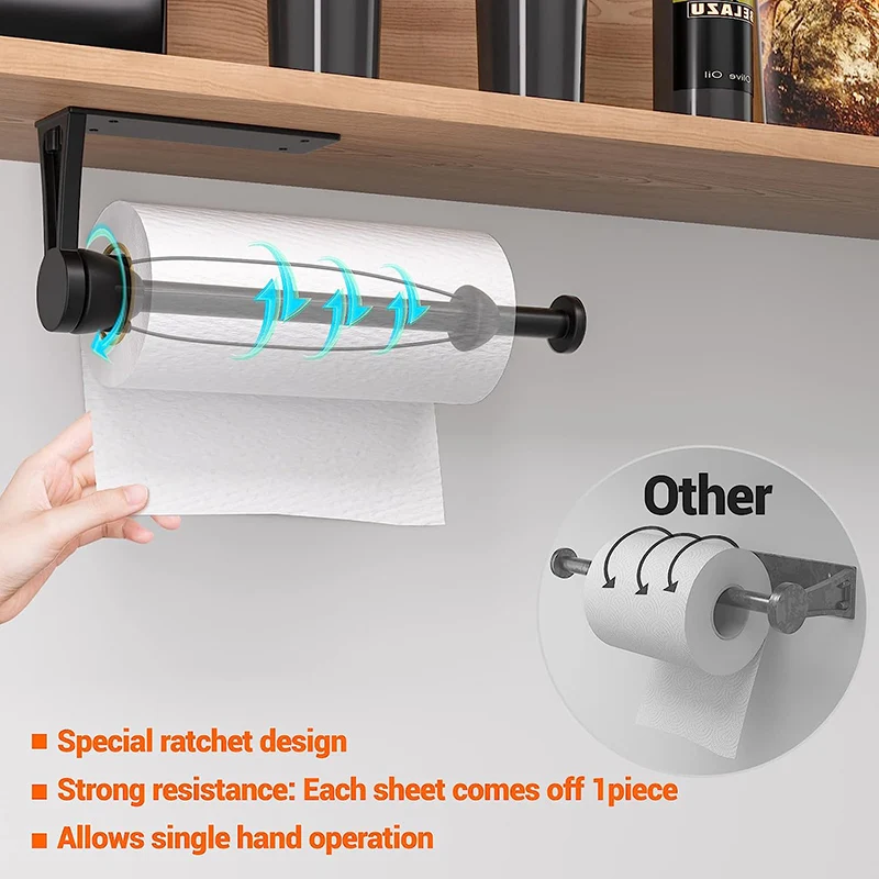 Paper Towel Holder Under Cabinet with Damping Effect,Single Hand Operable Wall Mount Paper Towel Holder,Self-Adhesive or Drilled