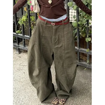 Deeptown Y2K 여성용 빈티지 워싱 청바지, 하라주쿠 시미타르 와이드 레그, 미국 레트로 데님 바지, 헐렁한 하이 웨이스트 바지