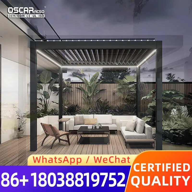 Motorized Opening Roof Waterproof Carports Modern Outdoor Custom Made Aluminum Pergola Powder Coated for Backyard Garden Poolsid