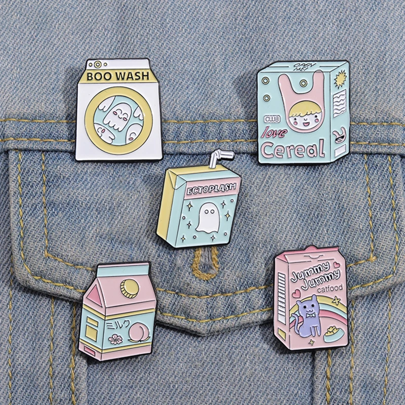

Эмалированные булавки Boo Wash Ghost на заказ, милый кот, персик, молоко, картонные броши, значки на лацканах, мультяшные милые животные, ювелирные изделия, подарок для друзей