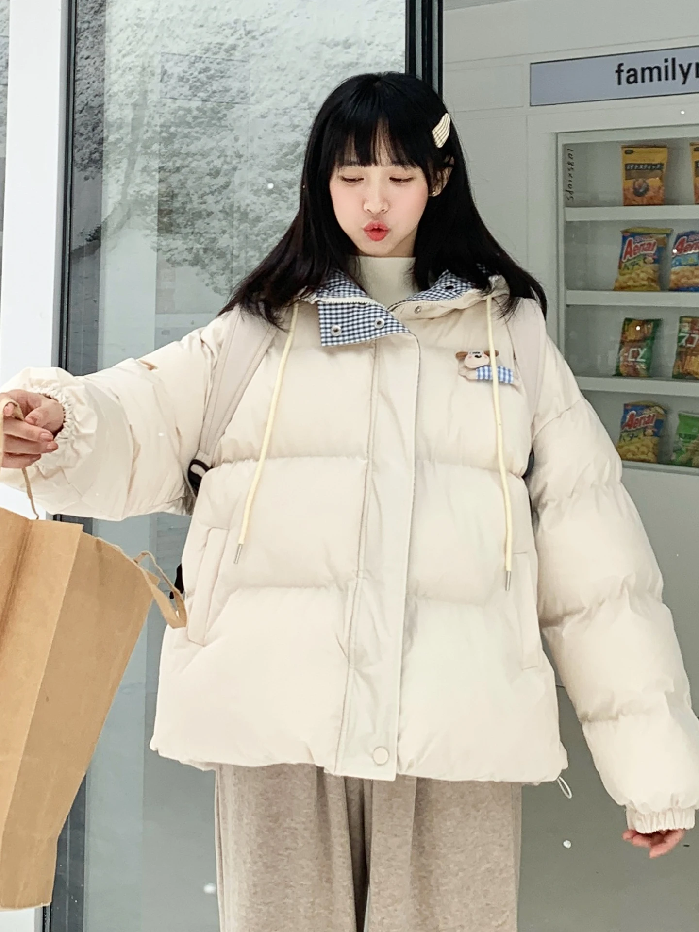 

XiaoYu LiangPin Winter Thiened ort Cotton Jaet Women's Sle Korean Dog Patterned Coat Sweet Japanese Sle Loose Fit