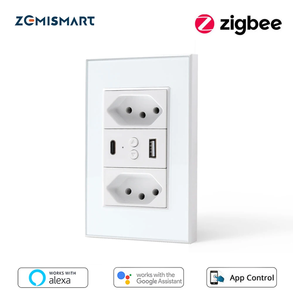 Zemismart Zigbee Tuya Smart Brazil Socket 10A Tomada USB Charger Alexa Google Home Voice Control Electric Brazilian Wall Outlets