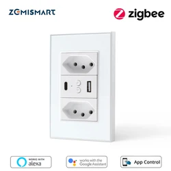 Zemismart Zigbee Tuya Smart Brazil Socket 10A Tomada USB Charger Alexa Google Home Voice Control Electric Brazilian Wall Outlets