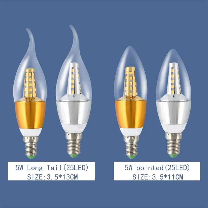 LED Bulb Candle E14 E27 5W 7W 9W 12W Silver Golden Aluminum light AC 220V Lamp Cool Warm White Lampada Bombillas Lumiere Lamp