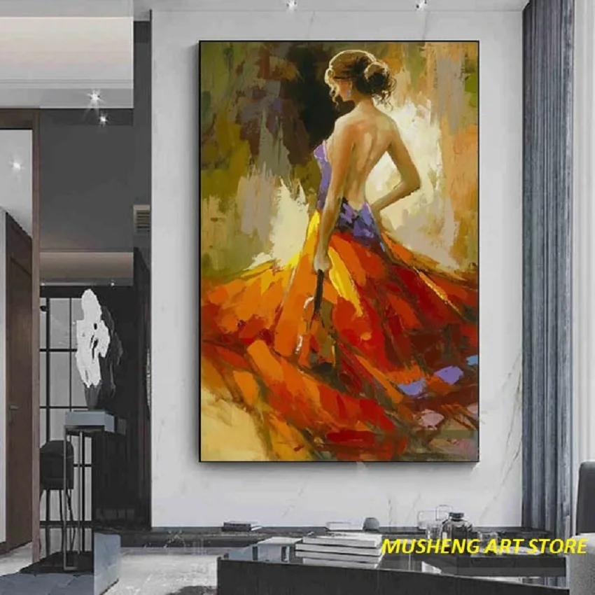 

Abstract Cuadros Women Playing the Violin Oil Paintings on Canvas Modern Spanish Dancing Girl Wall Art for Living Room Decor