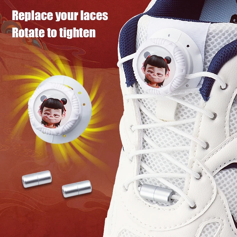 China Nezha Automatic Shoelaces Without ties Install simple Swivel Buckle Laces Thick Rope Sneakers Shoelace Shoes Accessories