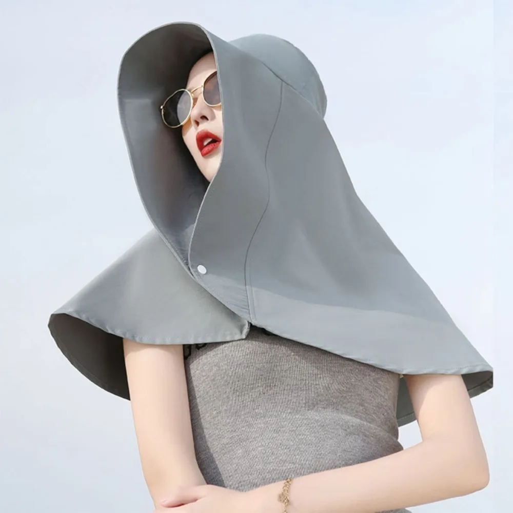 New Large Brim Sun Hat Anti-UV With Snap Button Sun Protection Cap Neck Guard Shawl Face-covering Bucket Hat Surprise Gift