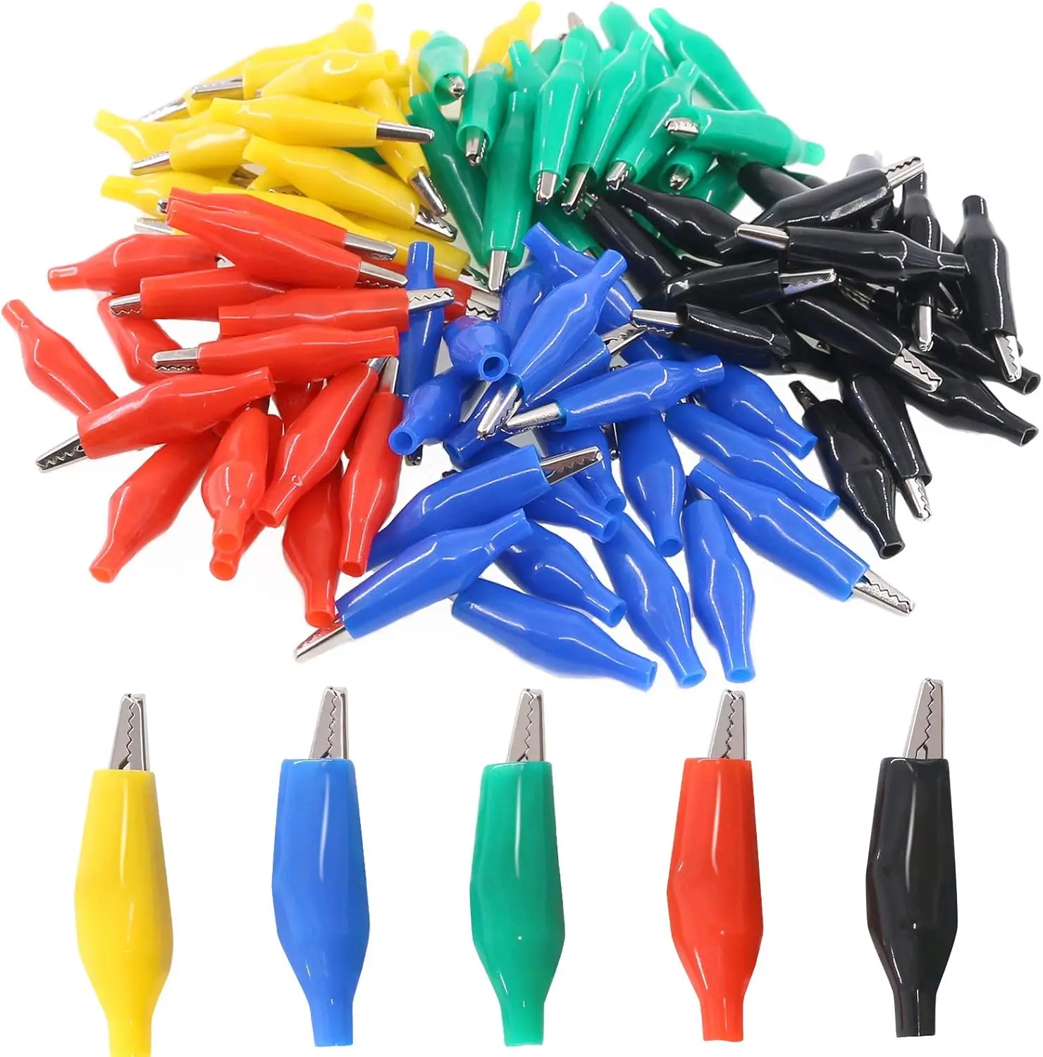 100Pcs 1.4''/35mm Alligator Crocodile Clip Electrical Test Jumper Helper with Insulation Cover for Electrical Testing Colorful