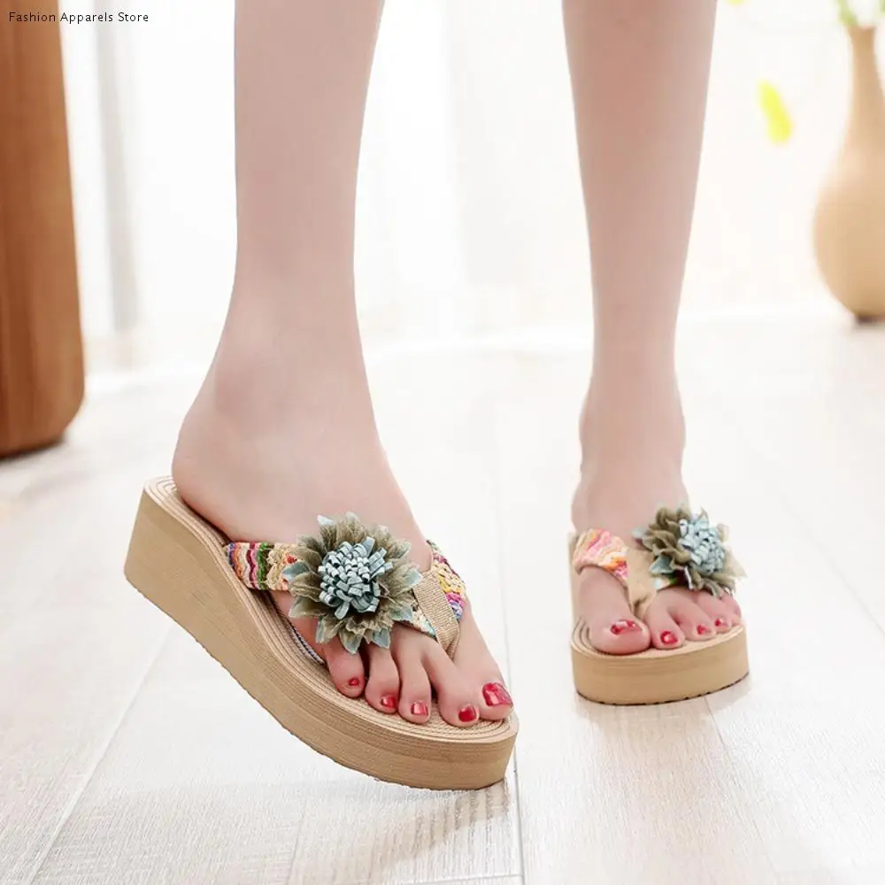

Fashion Holiday Flower Flip Flops Waterproof EVA Straw Plaited Sandals Non-Slip Shoes Vacation Beach Slippers Seaside