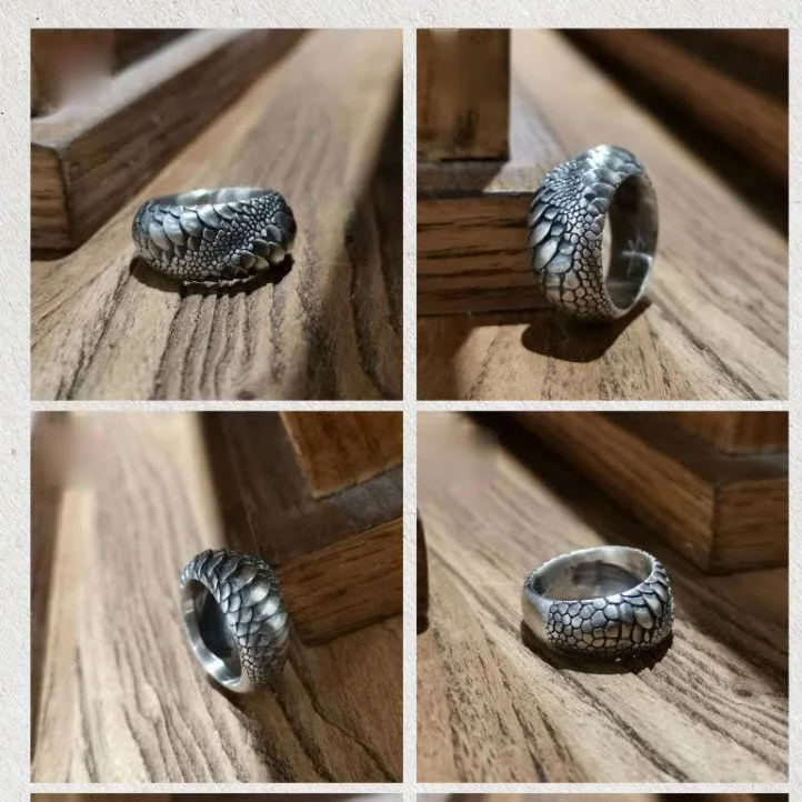 Vintage Silver Color Infinity Snake Scales Open Ring for Men Women Cocktail Party Wedding Ring Punk Cool Dragon Ring Jewelry