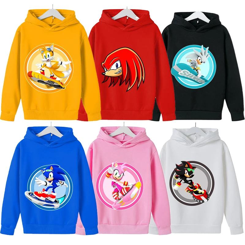 

Sonics Children Pullover Hoodies Boys Girls Anime Cartoon Sweatshirt Warm Home Clothing Top for Autumn and Winter Kid Sportswear