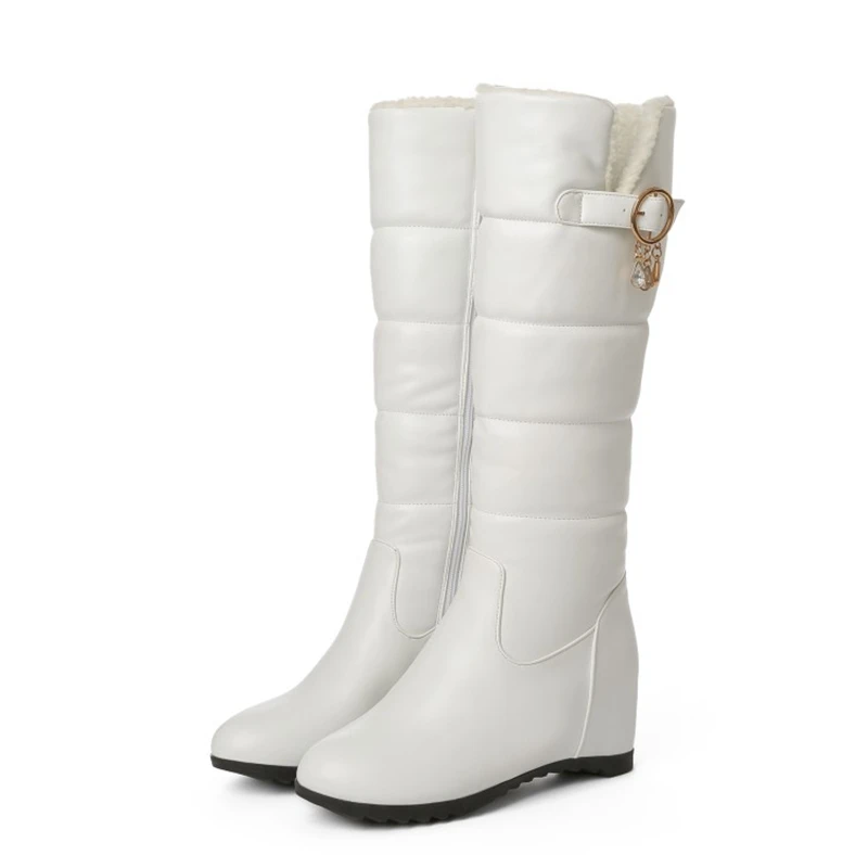 

ORCHALISA New shoes Women's Knee Boots Wedge Heel Hidden Heel Design Slip-On Plush Black Big Size 44 F1290 Party Style Casual