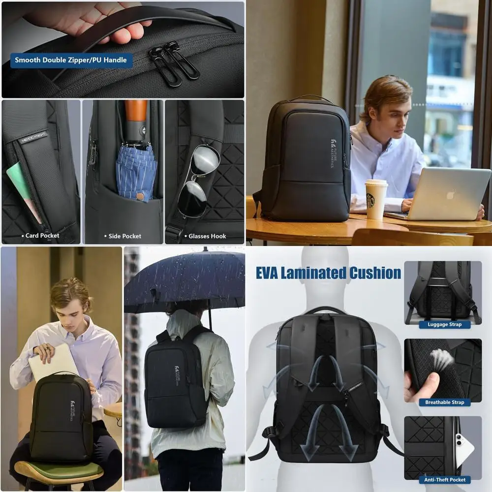 

Водонепроницаемый рюкзак для ноутбука 15,6 дюймов с USB-портом — мужская деловая и повседневная дорожная сумка, черный