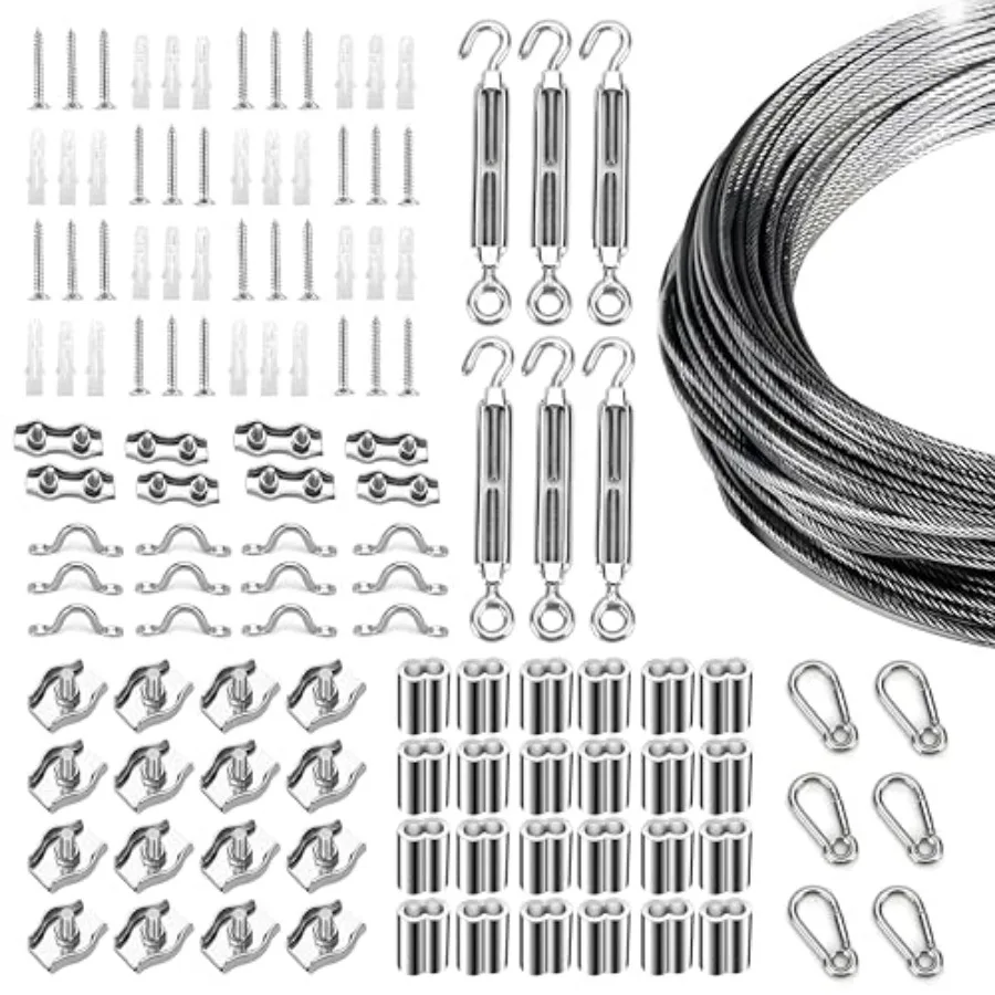 

Globe String Light Suspension Kit Outdoor Light Guide Wire Vinyl Coated Stainless Steel Steel Cable Include 300Feet Transparent