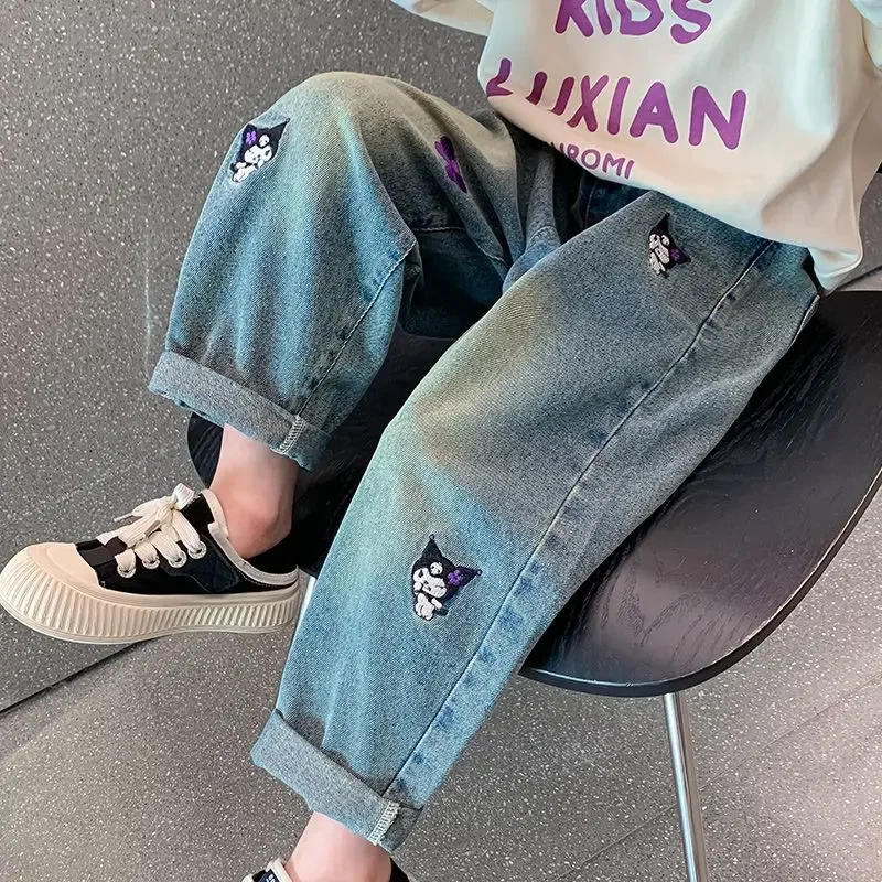 

Kuromi Anime Kawaii Sanrio Fashion Jeans Trousers Spring Autumn Cute Cartoon Y2k Children Clothing Pants Gifts for Kids