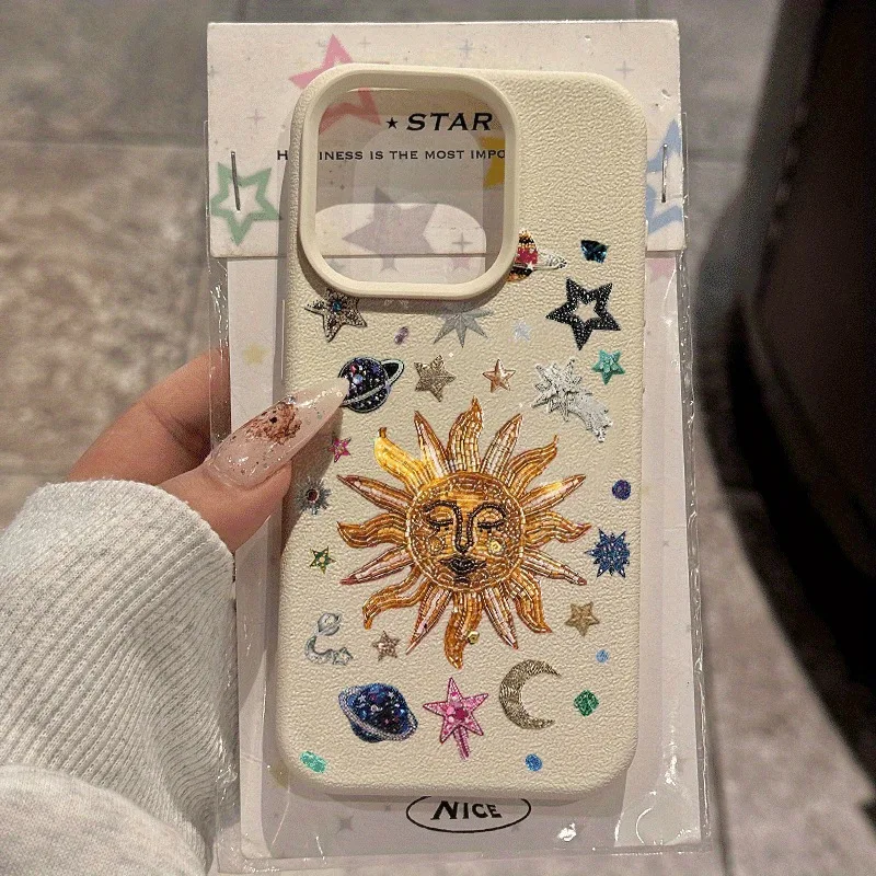 Nuova custodia carina con motivo astronave sole e stella per Samsung Galaxy S25 S24 S23 Ultra S22 Plus S21 FE A17 A16 A36 5A6 A55 A54 Cover