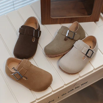 子供のためのメジョインシューズ、子供のカジュアルなフラット、シンプルなスタイル、多用途の滑り止めレザーシューズ、男の子と女の子、春と秋、2024
