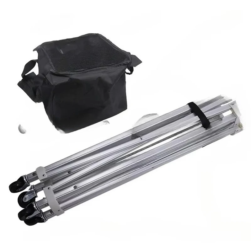 Portable Foldable Tennis Ball Basket, Aluminum Alloy Cart with Detachable Storage Bag for Sports Training