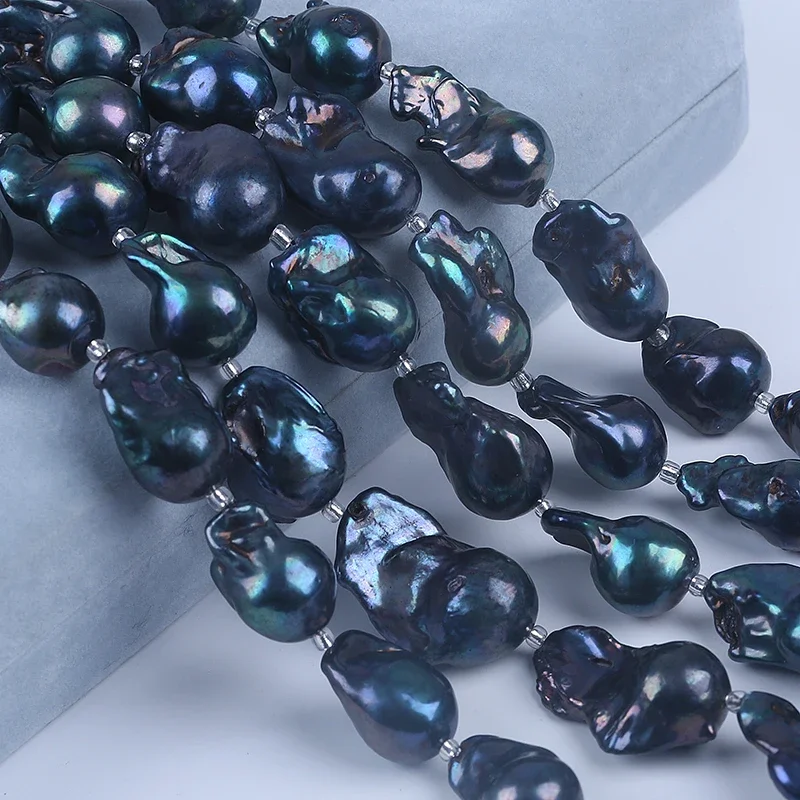

13-16mm dyed Peacock Green fireball shape baroque cultured freshwater pearl string 18cm short strands