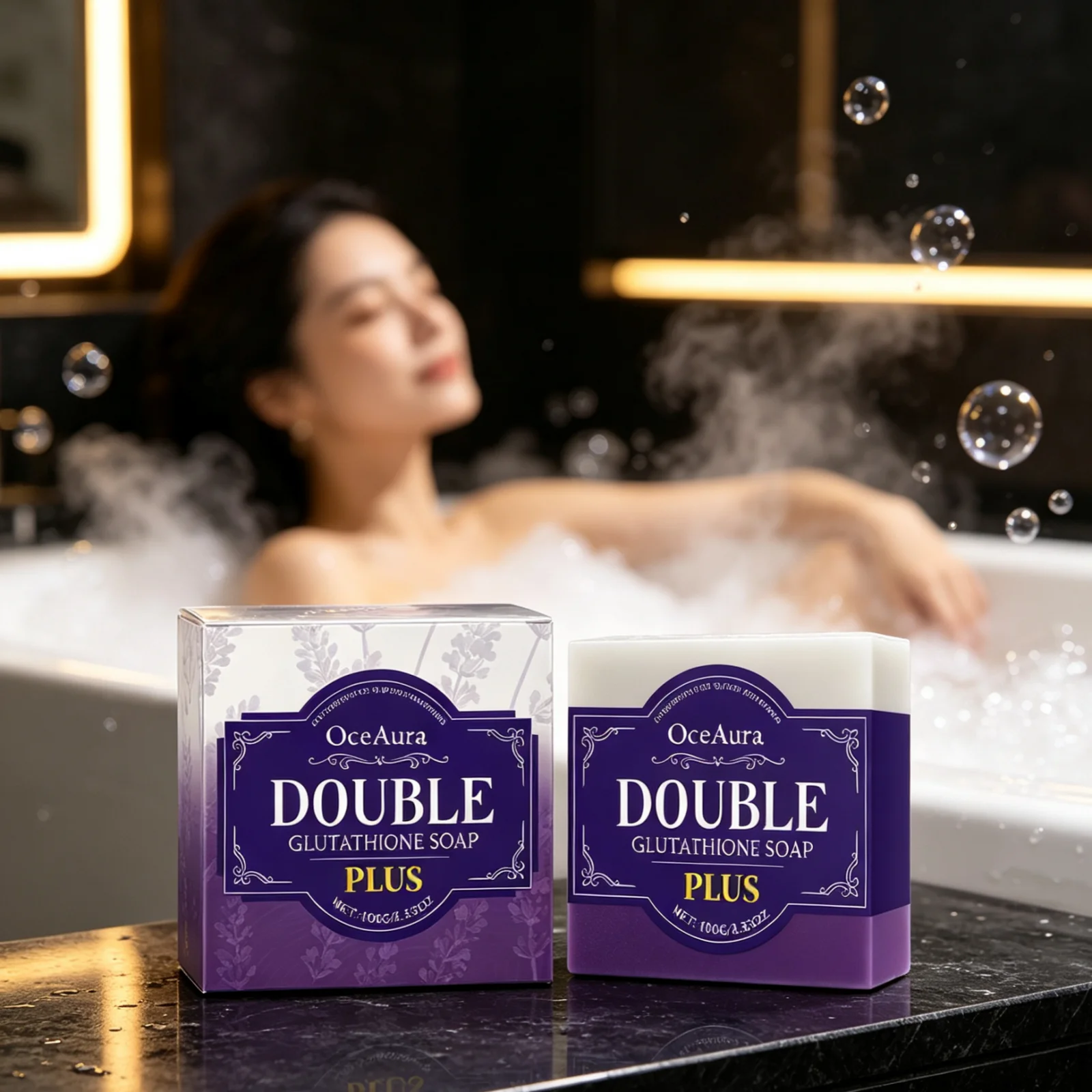 OceAura Double Glutathione Soap Long Lasting Moisturizing Smoothing Deep Cleaning Even Skin Tone Brightening Skin Care Soap 100g