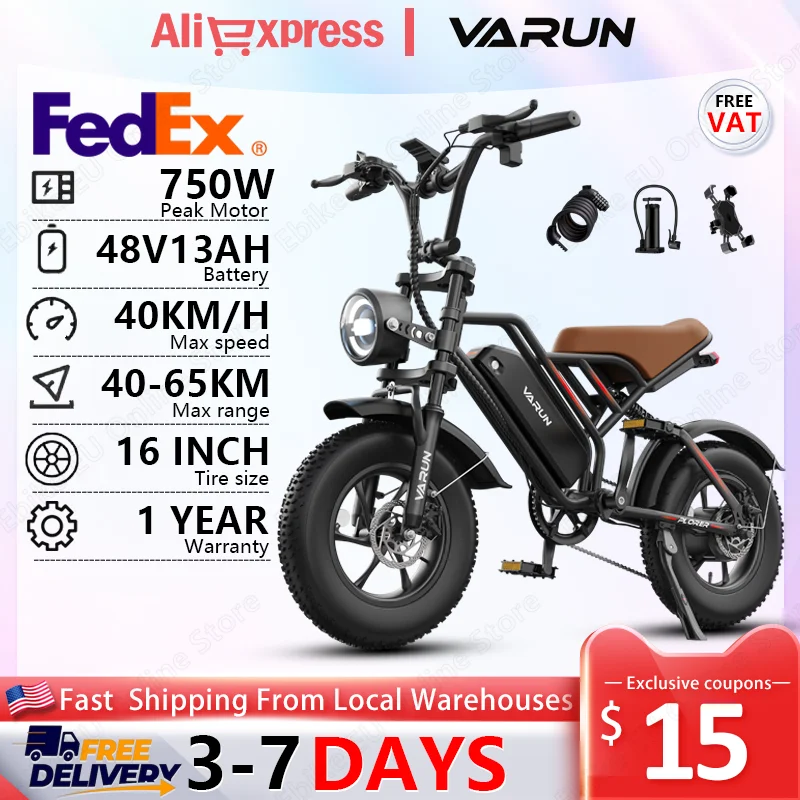 

VARUN Plorer E-bike 750 Peak Motor 48V13AH Battery Electric Bike 16*4.0-inch All-terrain Fat Tires One Year Warranty E-bicycle
