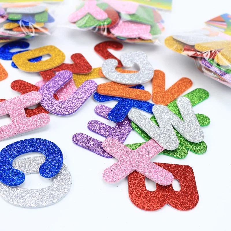 26pcs Glitter Foam Stickers, Self-Adhesive Alphabet Letters for Kids Greeting Cards Home Classroom Decoration DIY Crafts, 4.5cm