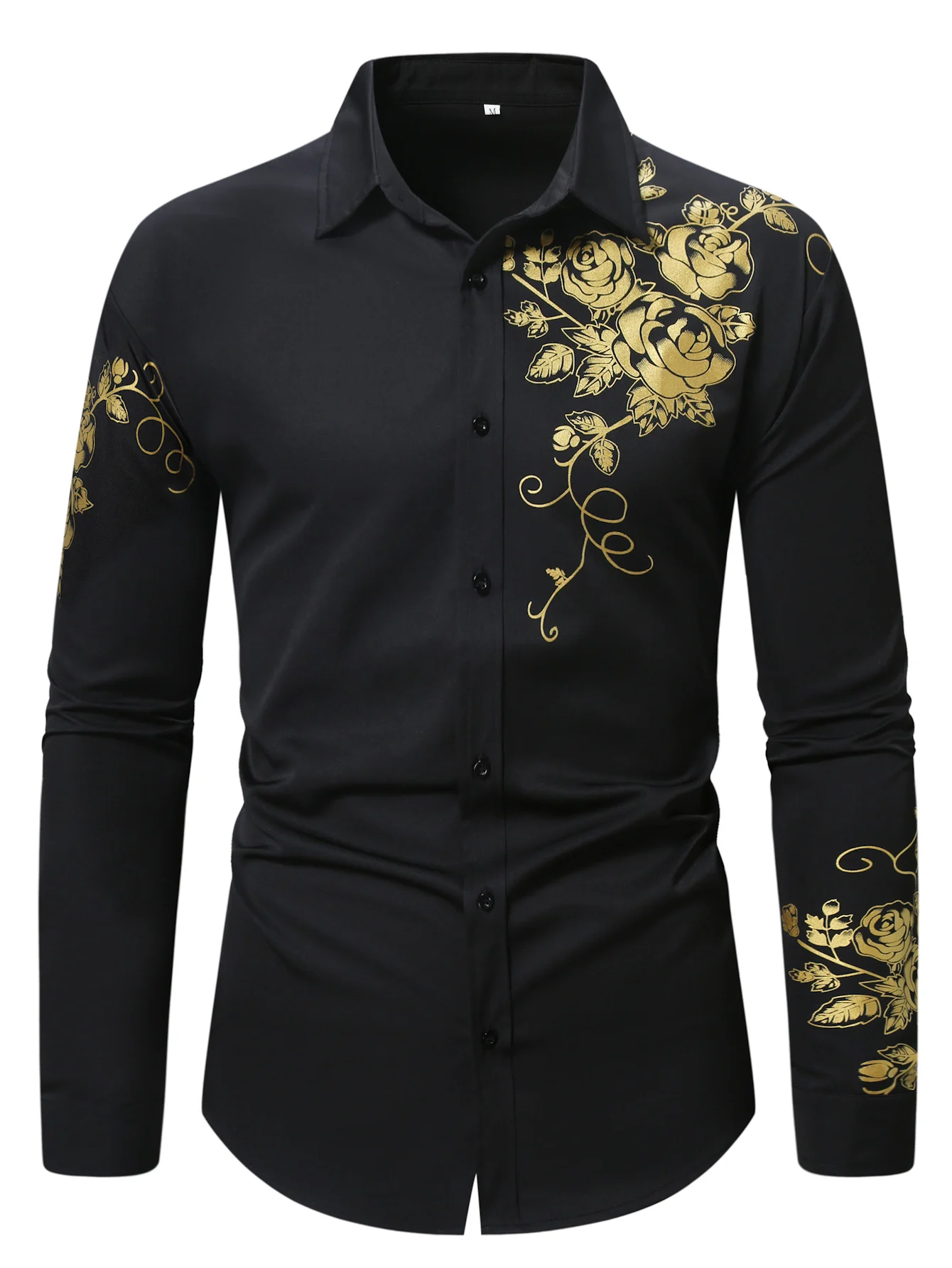 Men\'s Fashion Clothing  Button Up shirt Gold Print Casual Long Sleeve Shirt Tops