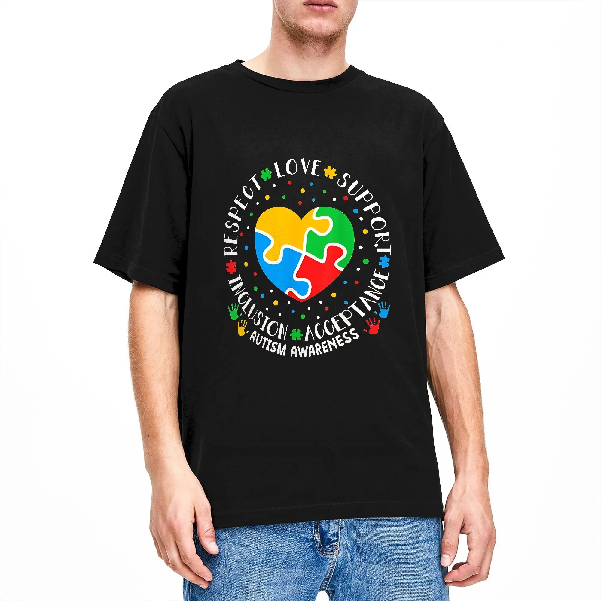 Men's Respect Love Support Inclusion Acceptance Autism Awareness T Shirts Cotton Clothes Short Sleeve O Neck Tees Gift T-Shirts