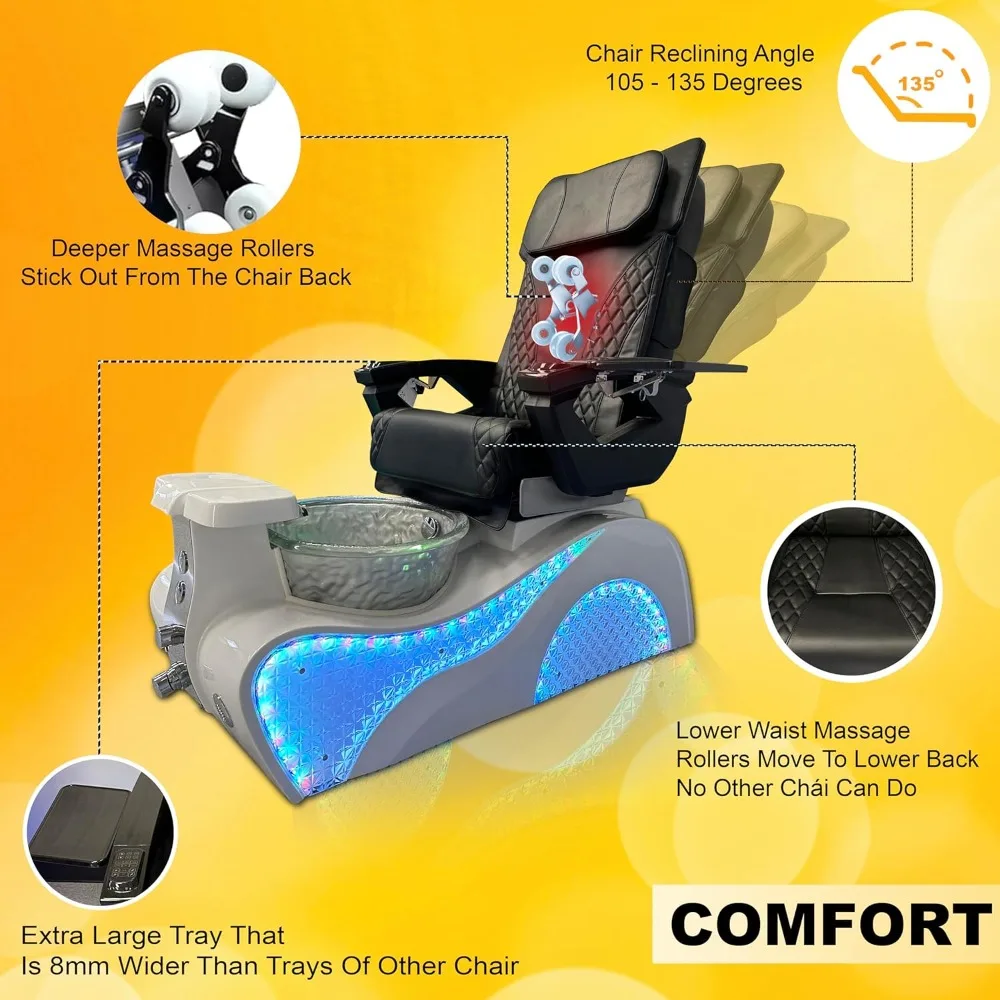 Pedicure Chair. Stylish Pedicure Chair - Black/Gold And White Options With Discharge Pump - Pipe-Less Whirlpool System,