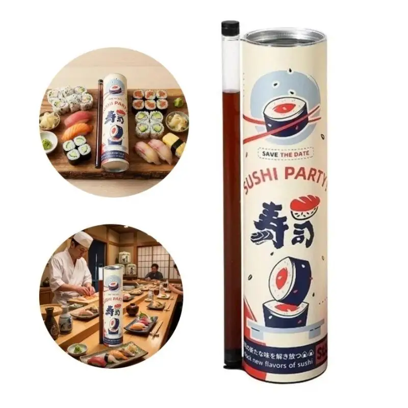 3Pcs Round Sushi Push Box With Sauce Straw Food Grade Sushi Mold Cone Push Up Paper Bucket Packaging Paper Box Bento Accessories