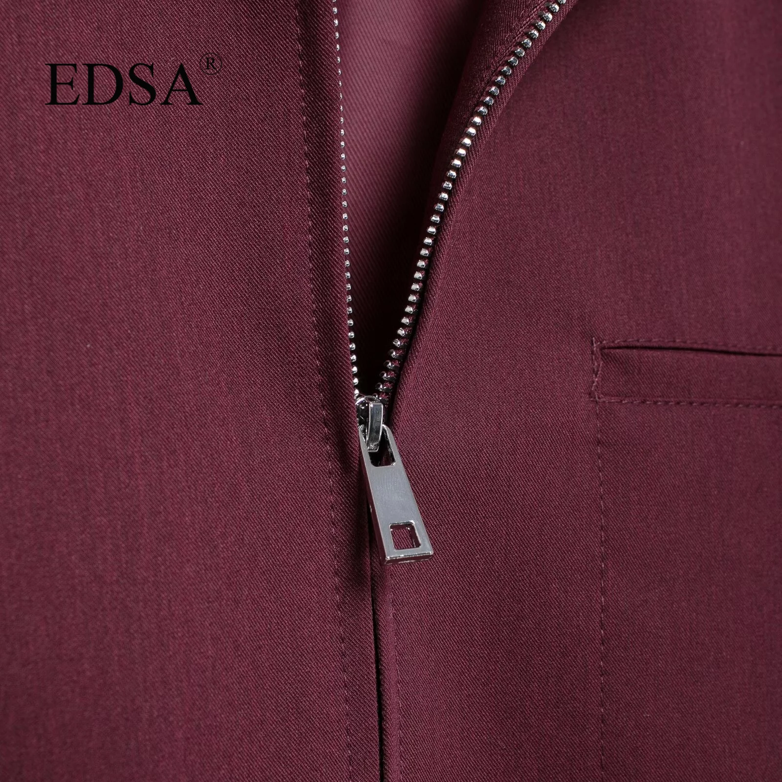 EDSA Women Vintage Loose Zipper Jacket Lapel Burgundy Color Jacket New 2024 Autumn Fashion Versatile Street Outwear Jacket