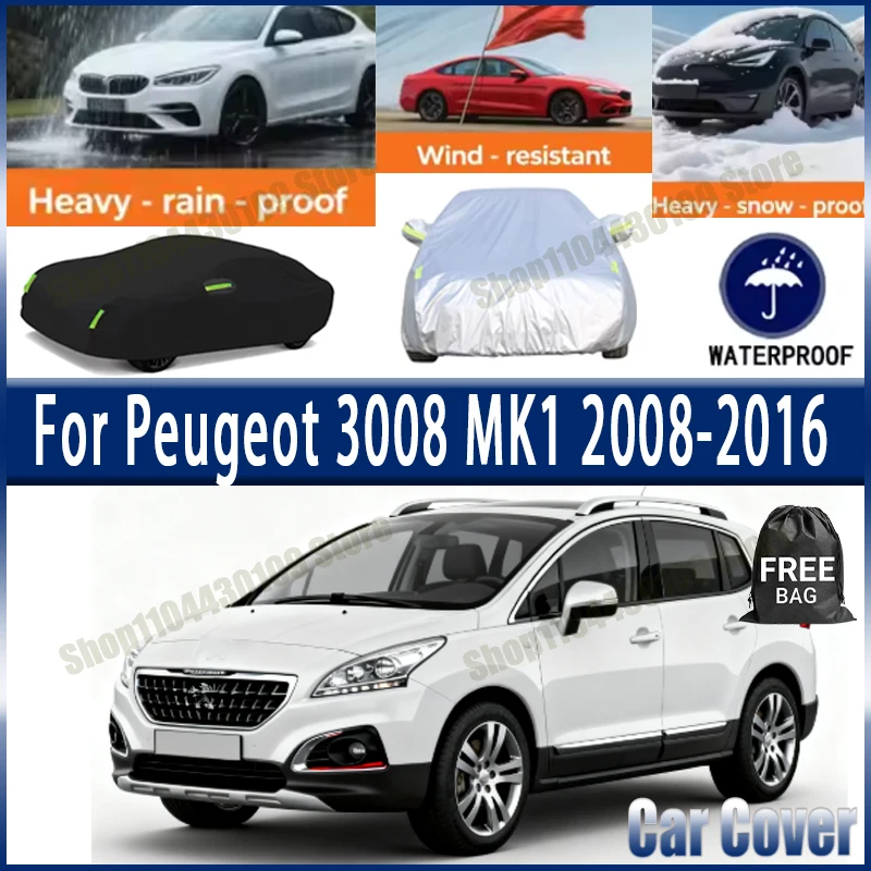 

Чехол для автомобиля Peugeot 3008 MK1 2008-2016 2015, водонепроницаемый, с защитой от ультрафиолета, всепогодный, пыле- и снегозащитный, от дождя, из полиэстера 190T