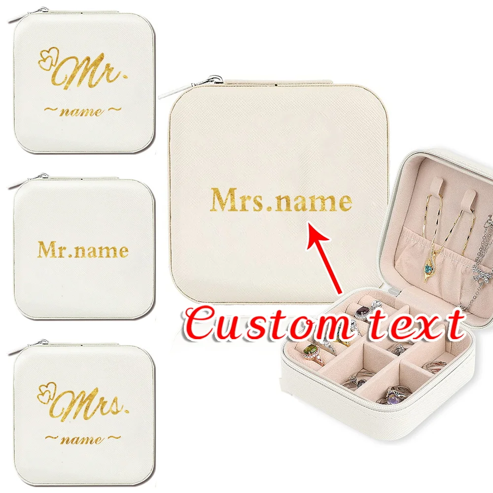 

Personalized Custom Leather Portable White Jewelry Box Large Capacity Necklace Earring Box Travel Storage Jewelry Box