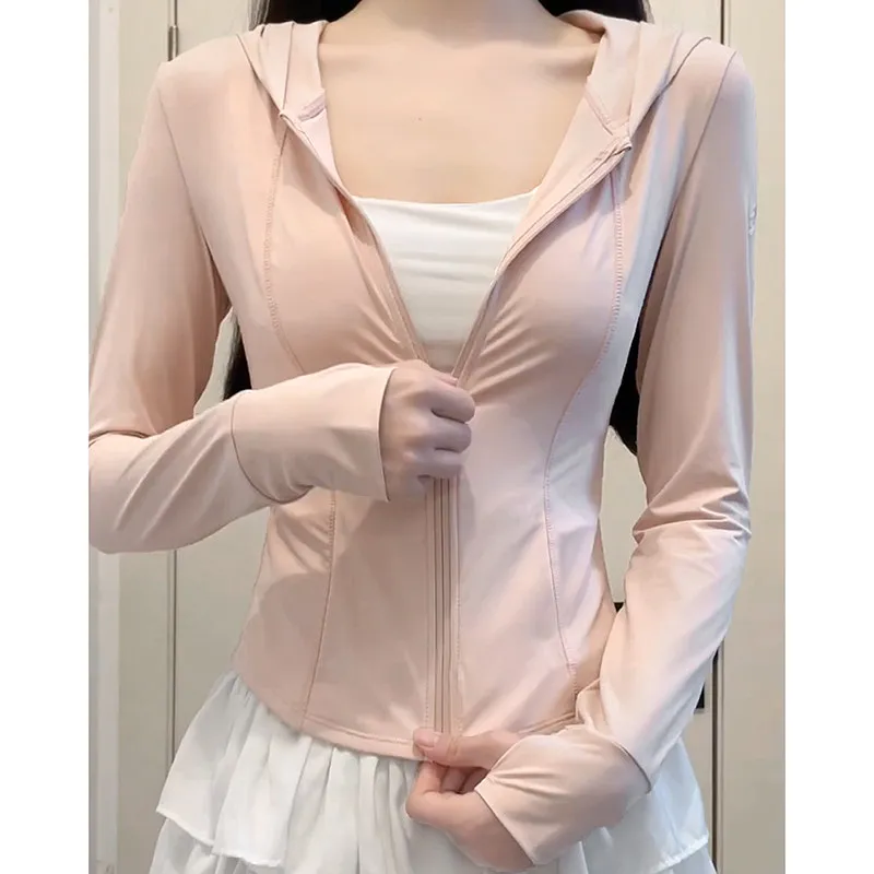Pink Ice Silk Women's Slim Fit Summer Thin Outdoor UV Protection Clothing Sunscreen Shirt Short Outerwear Top Fashionable