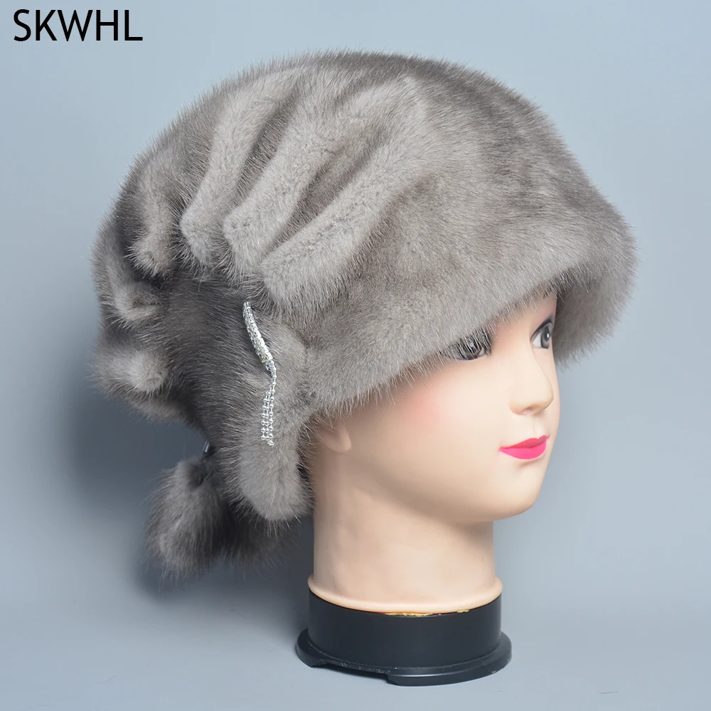 

Russian Fur Hats Women Winter Warm Natural Whole Mink Fur Classic Luxury Caps Earflap High Quality Hat anti cold -50degree