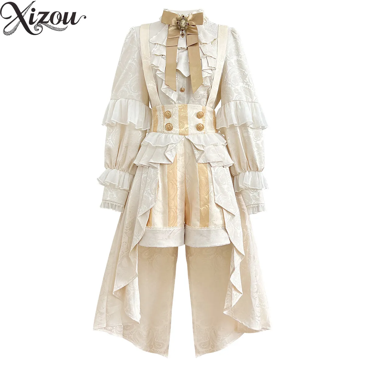 

Комплект в стиле Принц Пьюр Лолита: рубашка с длинным рукавом, шорты на подтяжках, средневековый темный узор, японский готический стиль, кавай, Y2K, косплей