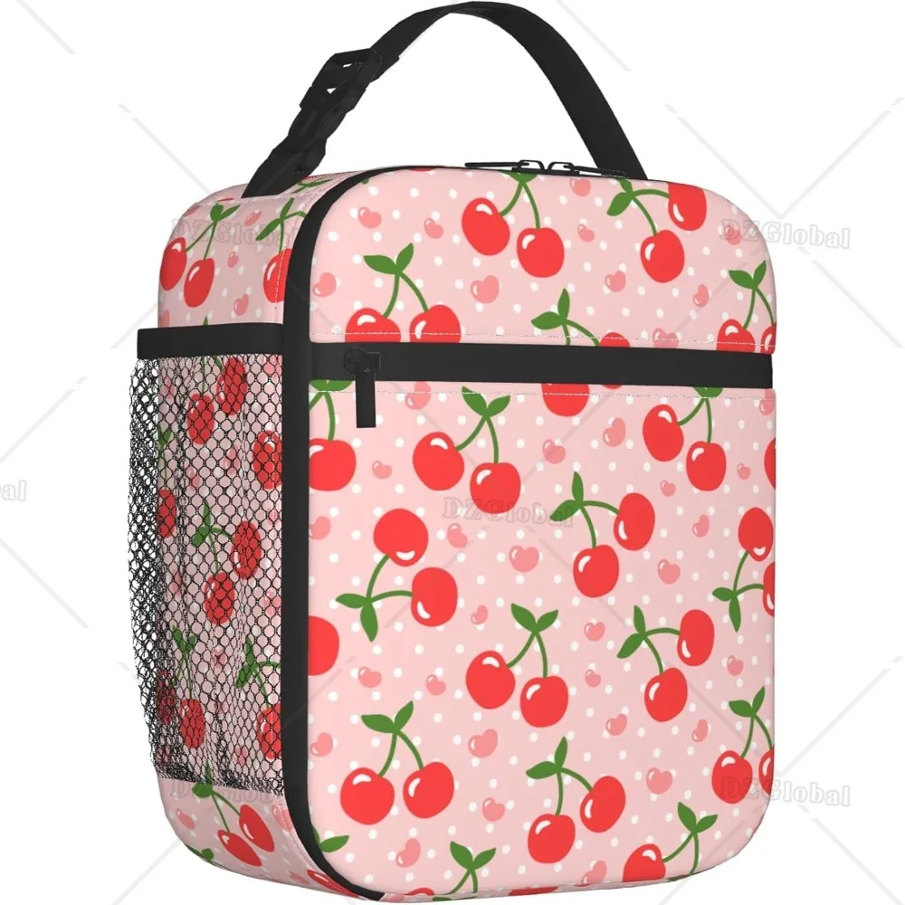 Cherry Thermal Insulated Lunch Bags for Men Women Boys Girls Reusable Tote Lunch Bags for Office Work School Picnic Camping