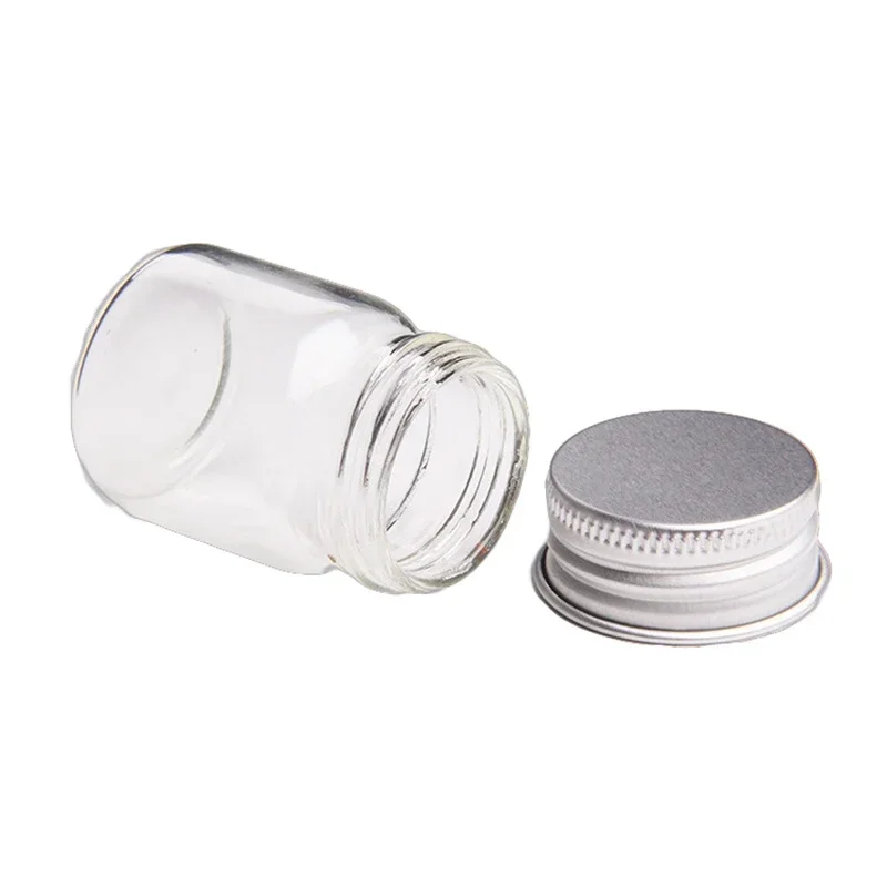 12Pcs 5ml Glass Jar Bottles With Aluminum Cover Small Mini Glass Jars Wish Bottles Tobacco Herb Storage Box Case Sample Bottle