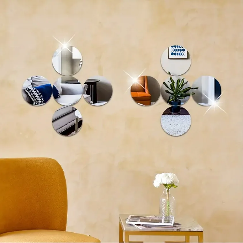 6 Pack Acrylic Round Mirrors Non Glass Round Mirror Plate Self Adhesive Mirror Stickers for Home Wall Decor or Wedding Table