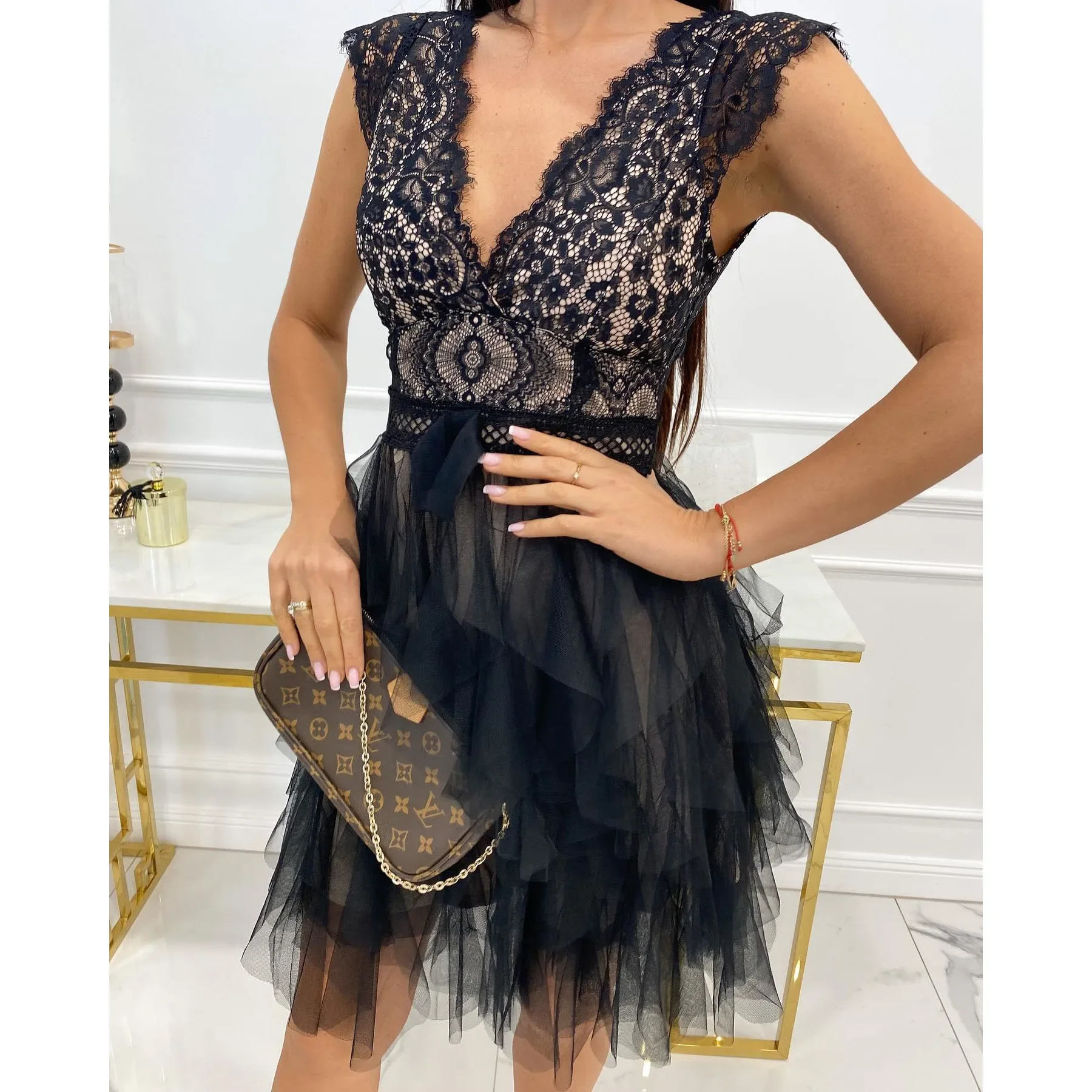 Damen-Kleid für Frühling und Sommer, ärmellos, einfarbig, Volantrand, elegant, Mantel, lässig, modisch, bequem, normal, Standard