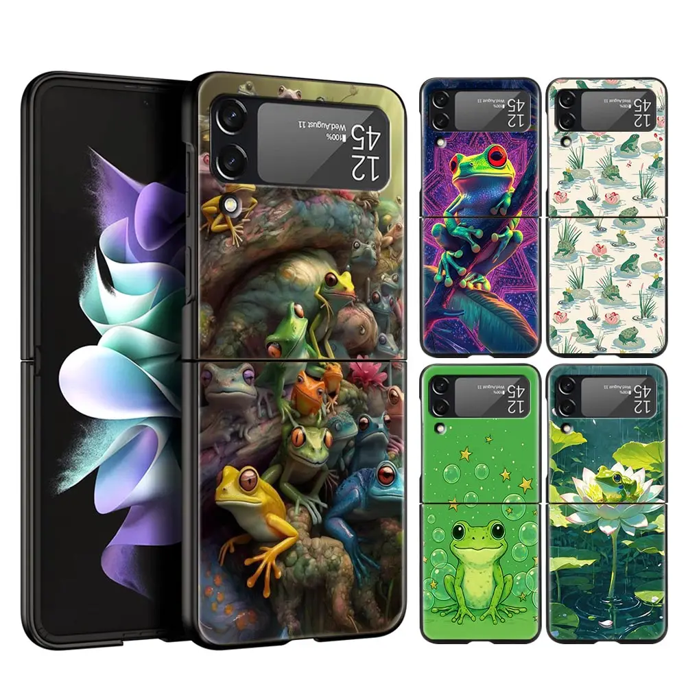 Жесткий чехол для телефона из поликарбоната для Samsung Galaxy Z Flip 7 6 5 4, черный чехол для Galaxy Z Flip 3, складной, противоударный, с реалистичным принтом лягушки Жесткий чехол для телефона из поликарбоната для Samsung Galaxy Z Flip 7 6 5 4, черный чехол для Galaxy Z Flip 3, складной, противоударный, с реалистичным принтом лягушки