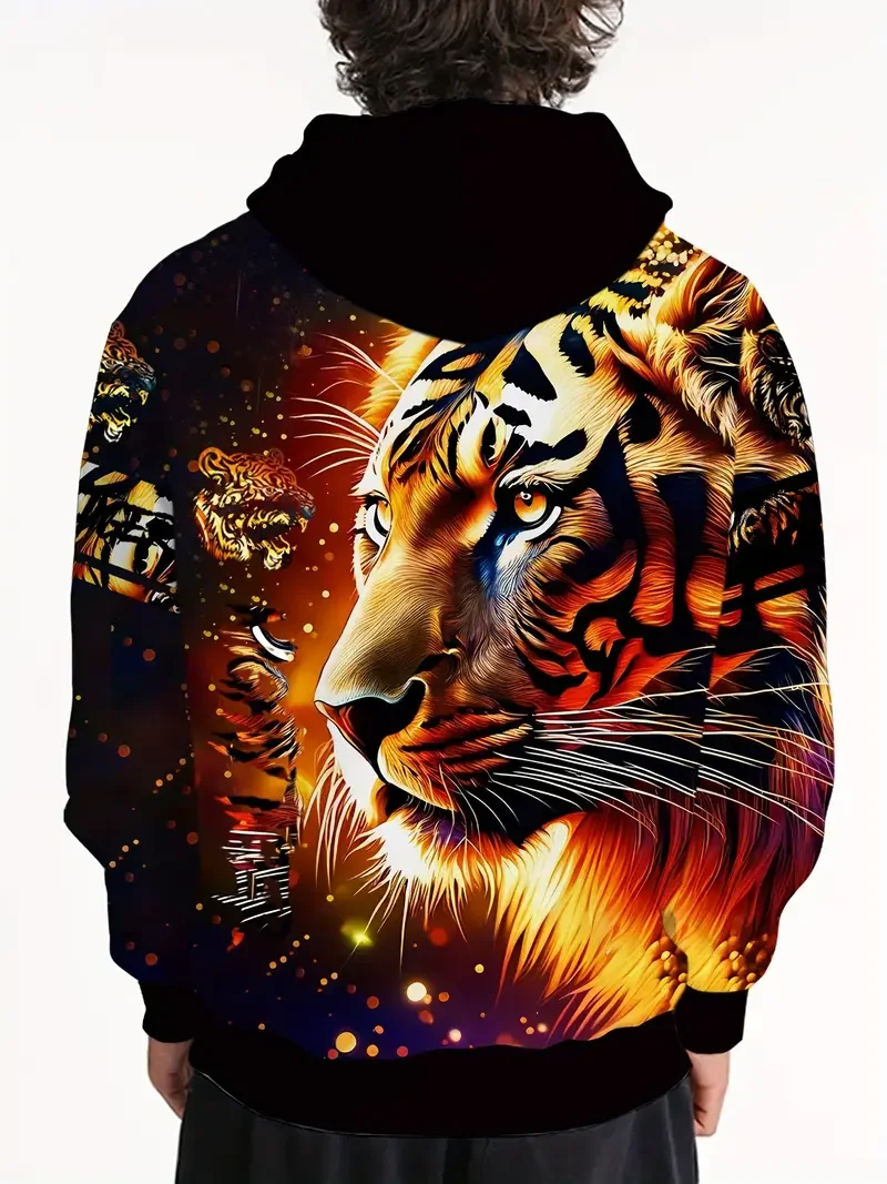 Men's Hoodie Autumn Casual Long Sleeve Sweatshirt Tiger Pattern 3d Print Hooded Tops Pullover Fashion Street Oversized Clothing