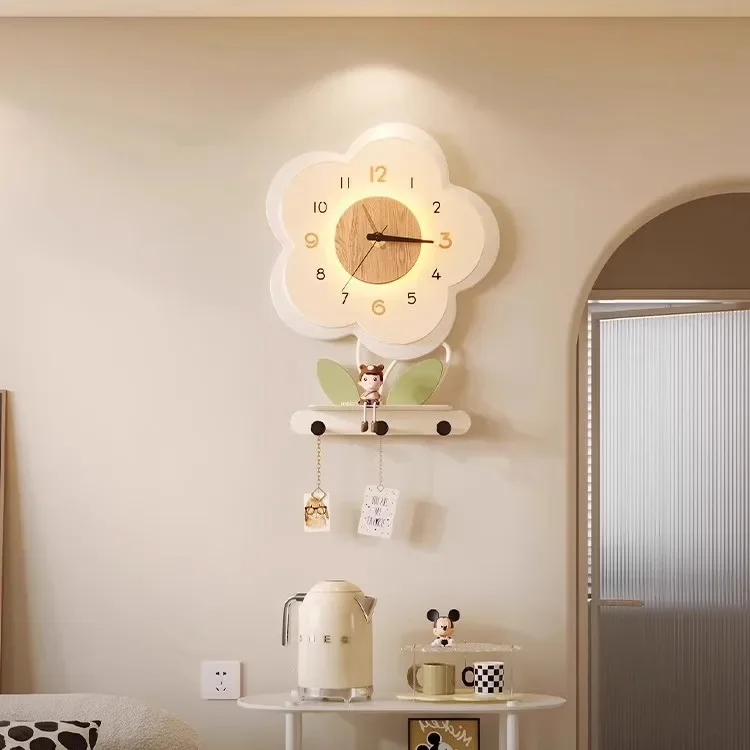 

# Cream Wind Clock Hanging Living Room 2024 New Simple Modern Creative Clock Wall Lamp Wall Mute Hanging Watch