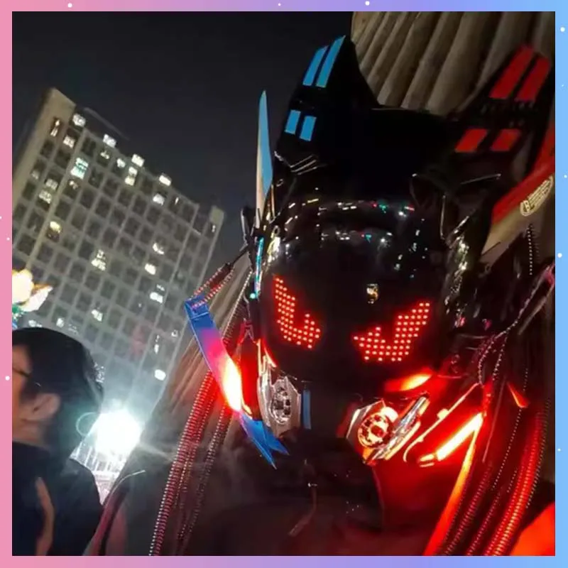 

Cyber Punk Mask With Light Up Rolling Subtitles Screen Costumes Mask Cosplay Mech Soldier APP Control Helmet Halloween Props