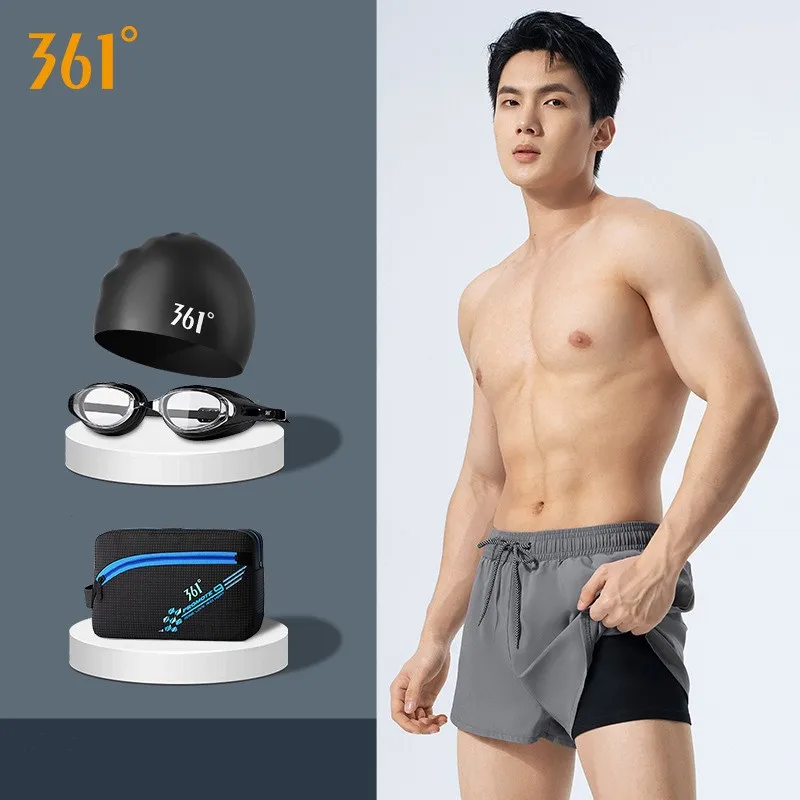 

361°Men Professional Swim Shorts Waterproof Competition Gogges Ear-plug Cap Quick-Drying Surfing Beach Glasses Bathing Trunks