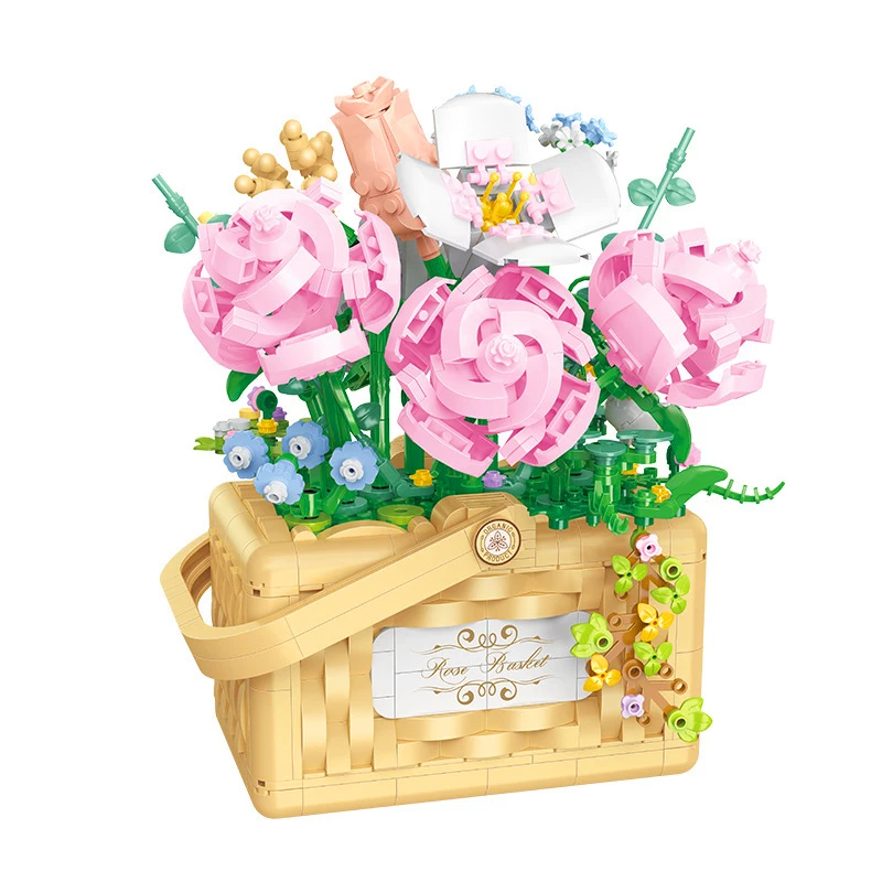 

Flower Bouquet Building Kit Bonsai Rose Fower Basket Building Blocks Set Blossom Particle Botanical Valentines Gift for Girl Mom