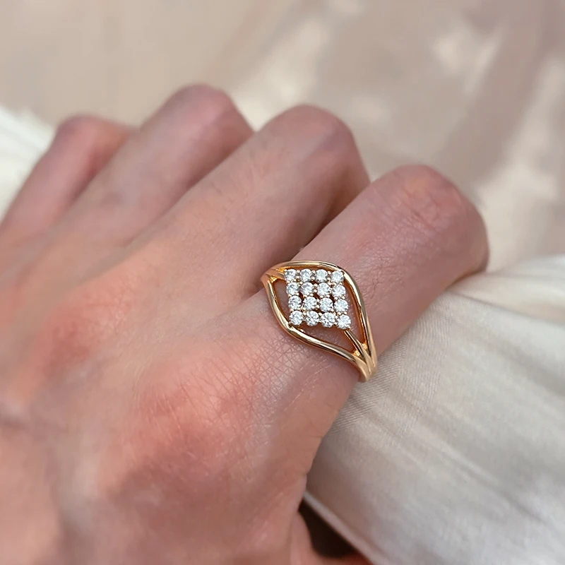 SYOUJYO Zircon Square Pave Ring For Women Trendy Bridal Wedding 585 Rose Golden Jewelry