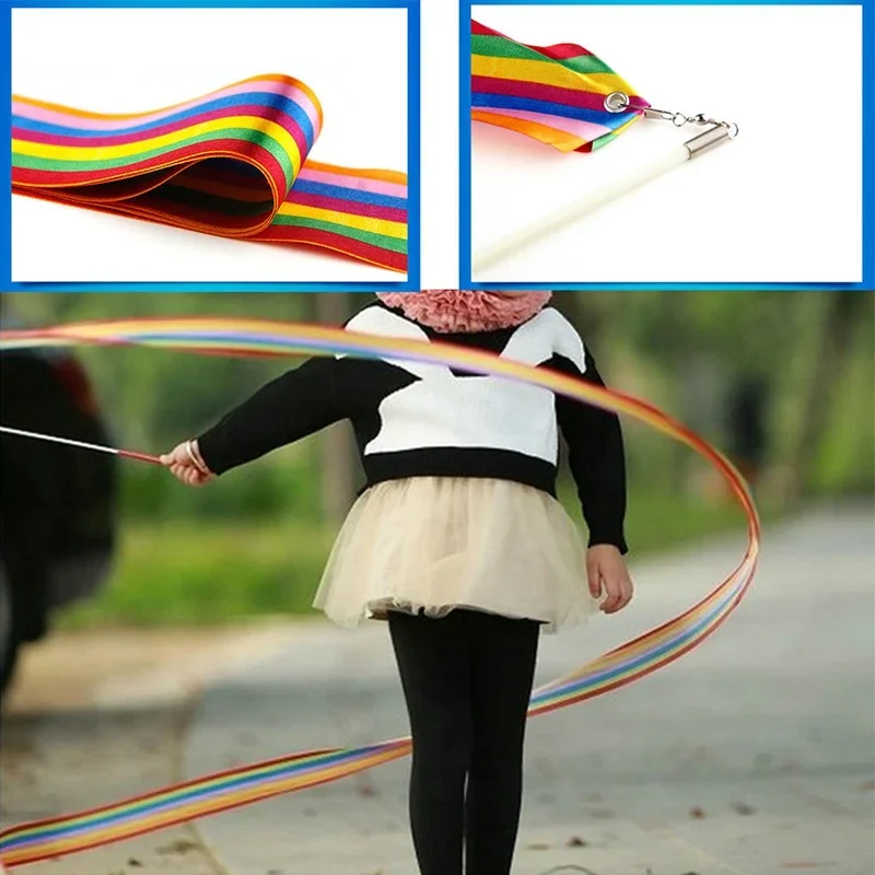 Il nastro da ballo color arcobaleno da 4 m libera il ballerino interno del tuo bambino, perfetto per la ginnastica ritmica, le stelle filanti per balletto