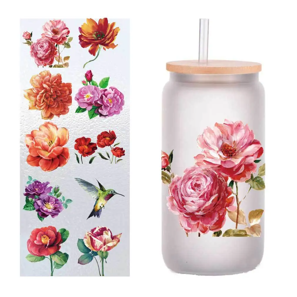 

10 four-inch plants and flowers UV transfer stickers Crystal label glass stickers customized